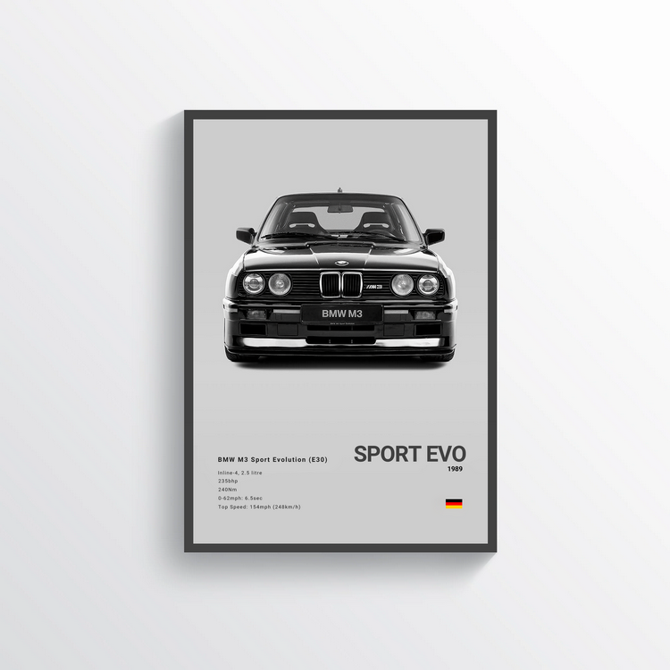BMW M3 E30 BLACK 1989 Classic Poster