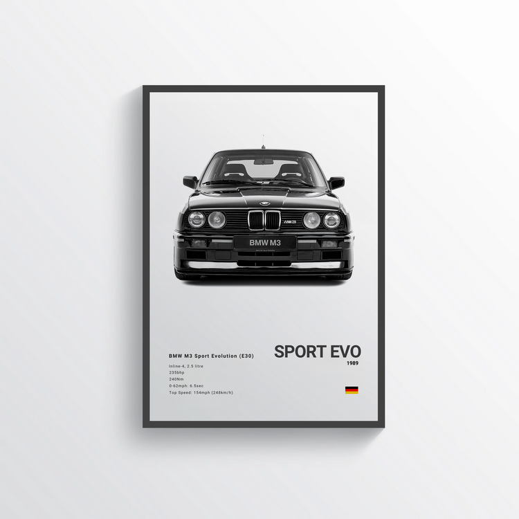 BMW M3 E30 BLACK 1989 Classic Poster