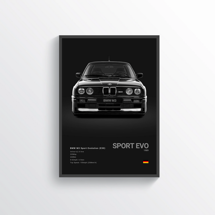 BMW M3 E30 BLACK 1989 Classic Poster