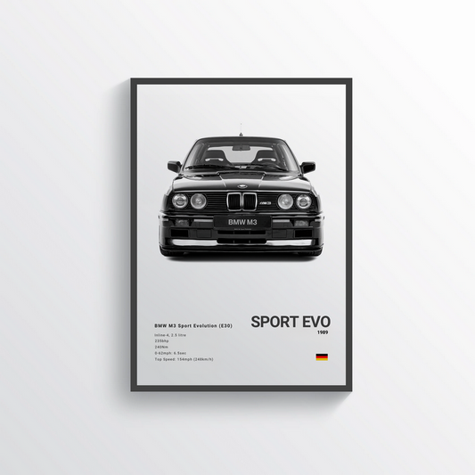 BMW M3 E30 BLACK 1989 Classic Poster